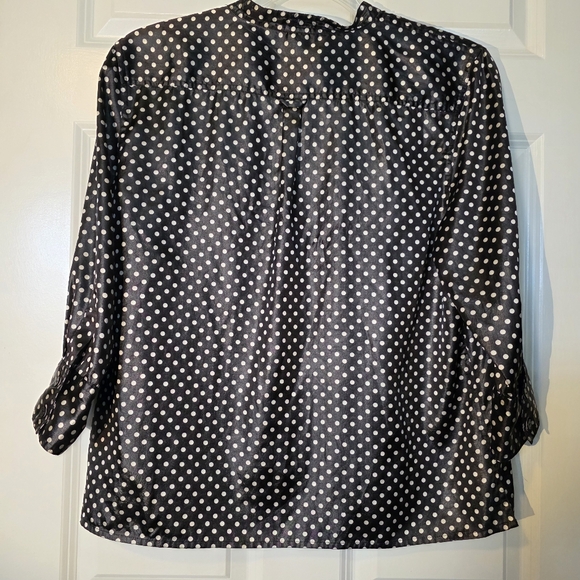 GAP Polka Dot Satin Blouse Black and White Tucks Y2K XL EUC - Picture 2 of 13